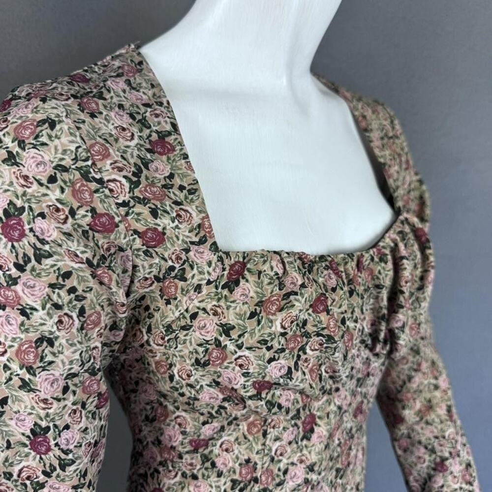 ZARA Dress Womens XS Floral Rose Print Long Sleeve Square Neck Mini‎ Bodycon - Picture 7 of 16